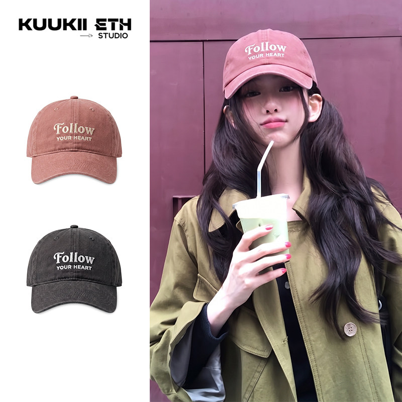 博主同款韩版字母刺绣棒球帽女款大头围宽帽檐显脸小休闲鸭舌帽子