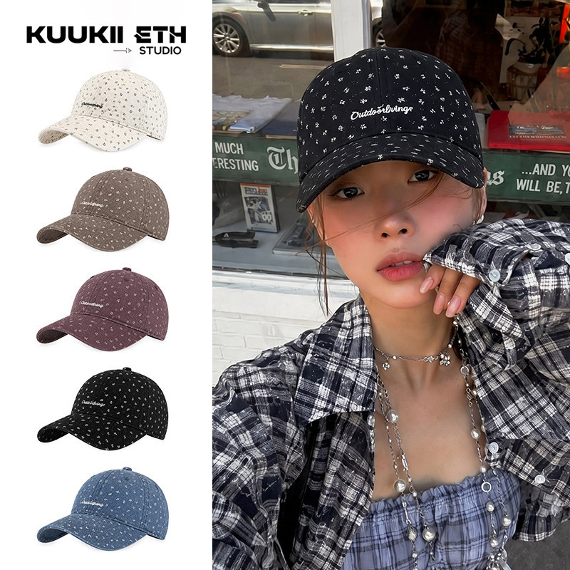 KUKIÐ新款小清新软顶棒球帽女花边宽帽檐鸭舌帽子甜美小碎花