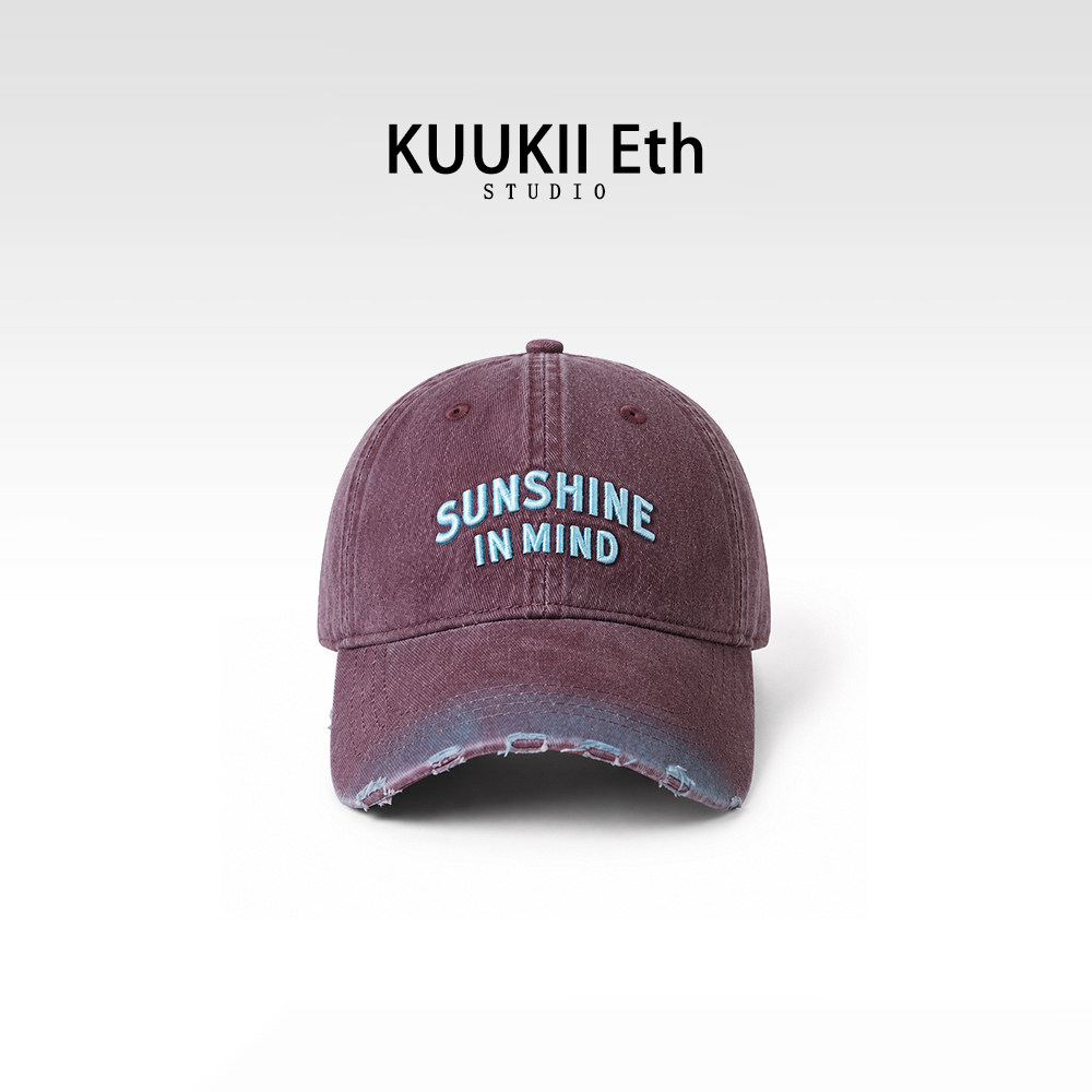 KUKI&ETH新款鸭舌帽复古水洗做旧渐变色显脸小牛仔棒球帽女
