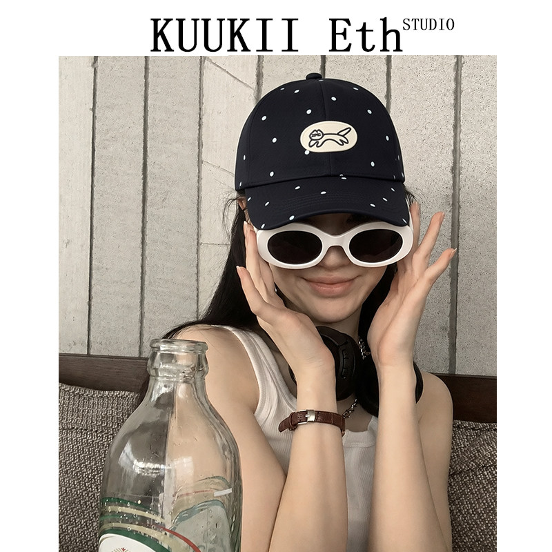KUKI&ETH韩版波点猫咪棒球帽男女可爱百搭显脸小刺绣鸭舌帽子潮款
