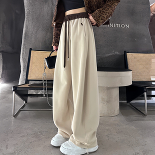 高腰休闲直筒香蕉加绒卫裤 女秋冬2025新款 撞色拼接弯刀运动裤 美式