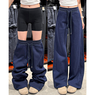 高腰显瘦加绒lulu休闲阔腿裤 女秋冬2025新款 子 运动卫裤 藏青色窄版