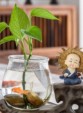 优选创意玻璃透明绿萝水培花瓶现代简约家用客厅办公桌装饰插花小