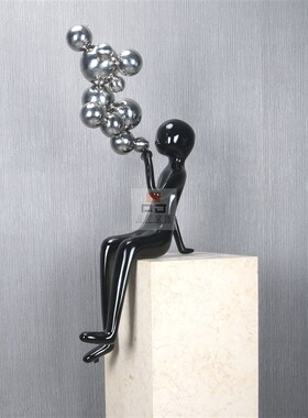 优选现代软装吹泡泡人物雕塑酒店乔迁新居女人彩色亚克力圆球定制