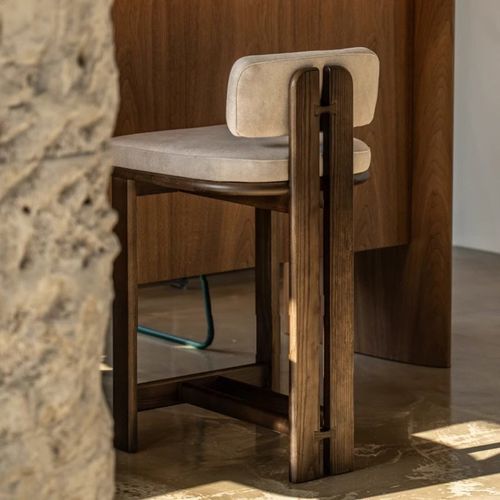 优选法式复古创意实木高脚椅 中古风设计师艺术咖啡厅吧台凳家用