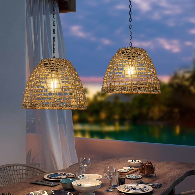 户外太阳能吊灯藤编凉亭院子景观灯防水庭院灯中式挂树氛围装饰灯