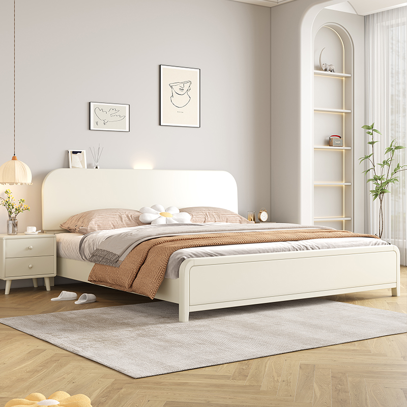 馨佰利实木床架橡胶木双人床出租房用1米2单人床硬靠储物家具