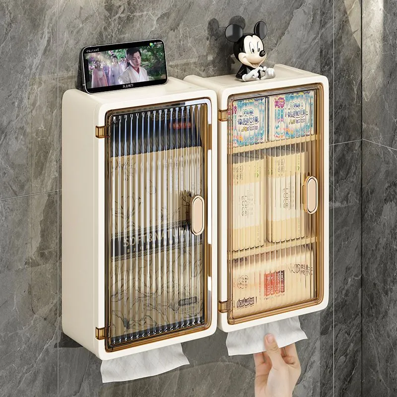 卫生间壁挂式收纳盒浴室免打孔护肤品化妆品防尘纸巾架卧室储物柜