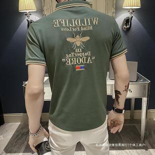 夏季 短袖 蜜蜂刺绣polo衫 男ins潮牌修身 潮流t恤百搭上衣服 男士 个性