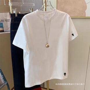 t恤女宽松百搭休闲简约上衣潮 2025新款 新款 春夏季 设计感白色短袖