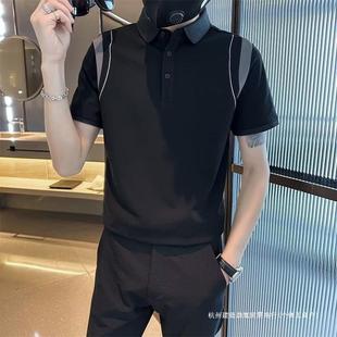 网红男款 夏季 新款 上衣服 翻领t恤潮牌痞帅男装 男士 polo衫 拼色短袖
