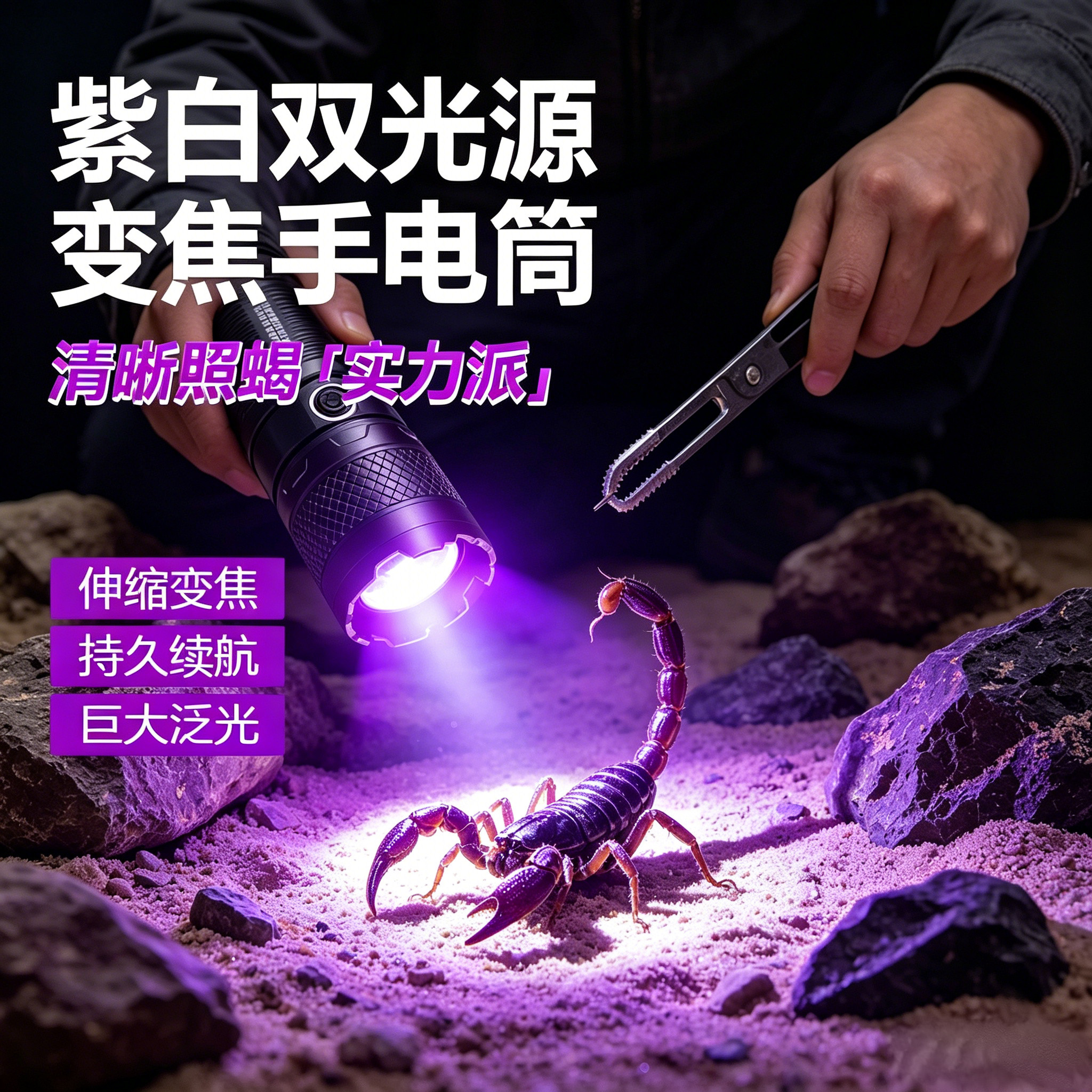魔铁蝎子灯双光源LED手电筒