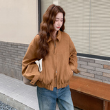 美拉德又a又飒帅气麂皮绒夹克女秋2025新款小个子休闲显瘦短外套，女装短外套，ELIN