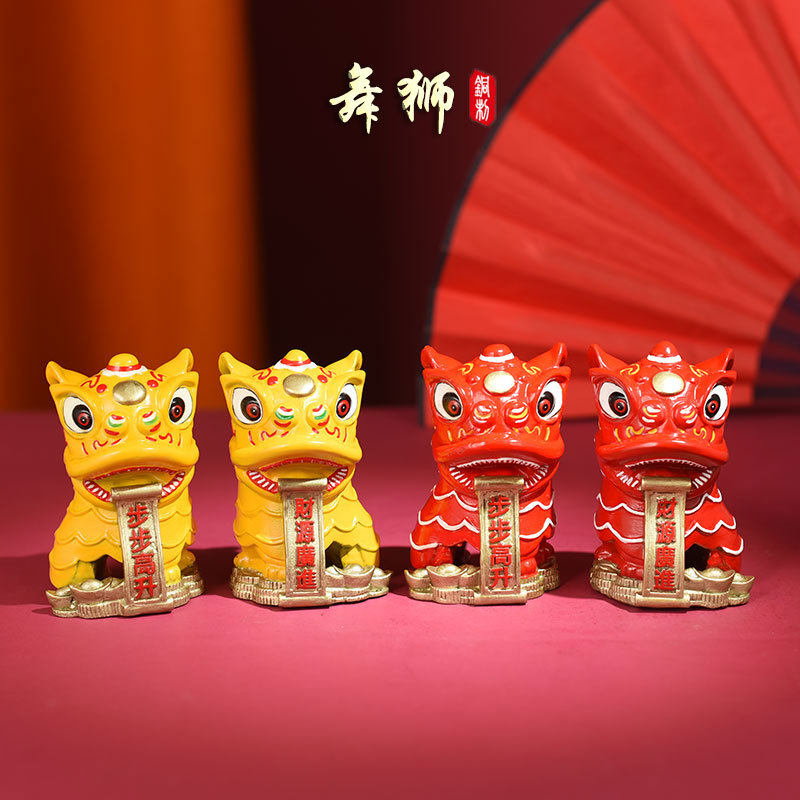 舞狮摆件国潮醒狮中国风汽车车载家居桌面前台自动点头小摆件