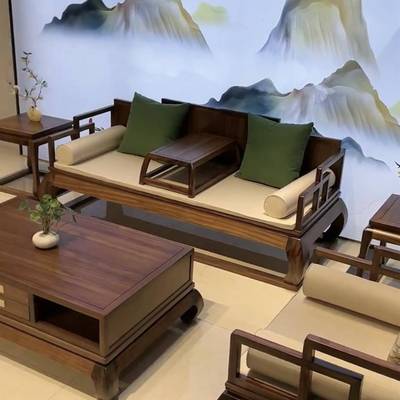 需定制新中式实木罗汉床沙发组合客厅乌金木高端罗汉塌茶室会所别