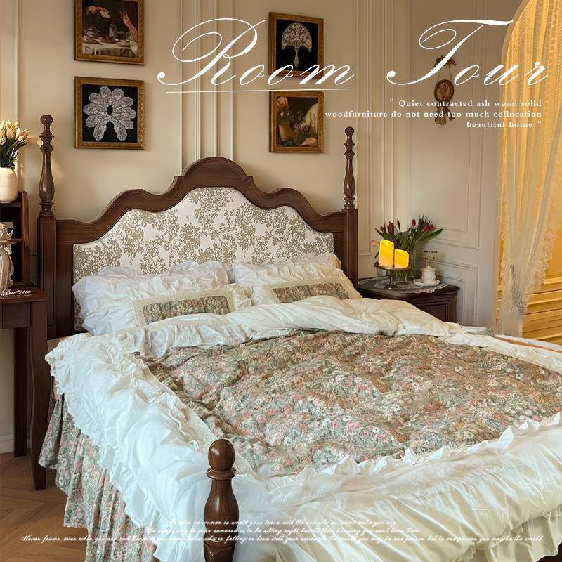 美式实木床中古风床1.8m双人软包床法式覆古1.5m主卧高端大气婚床