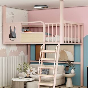 北欧铁艺高架床上床下空小户型loft阁楼高低床儿童单上层挂壁二层