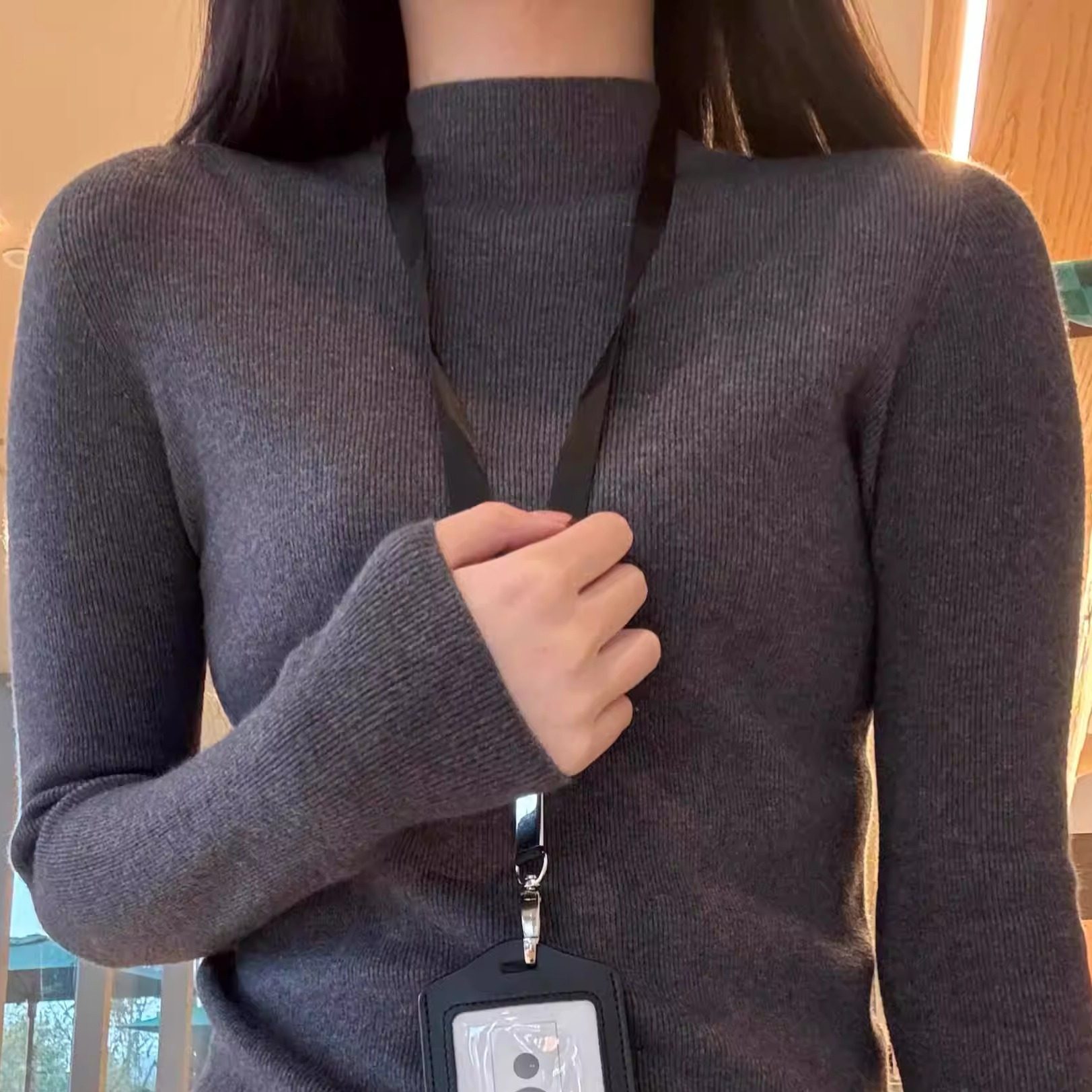 秋冬无缝一体半高领羊毛打底衫女修身显瘦内搭上衣