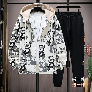 新款潮牌青少年春秋季休闲服男初中高中学生外套帅气大童夹克套装