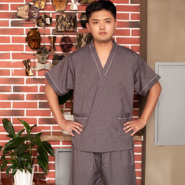 高档苎麻汗蒸服纯色浴服男款足浴按摩情侣款桑拿服女款家居服睡衣