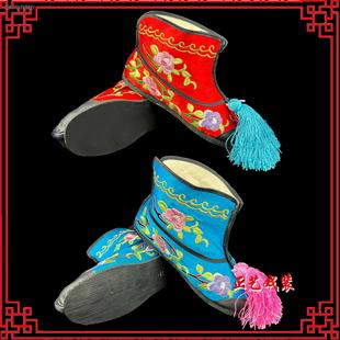 戏曲平底彩快戏剧京剧武旦女彩鞋武旦靴女打靴战靴轮胎底绣花快靴
