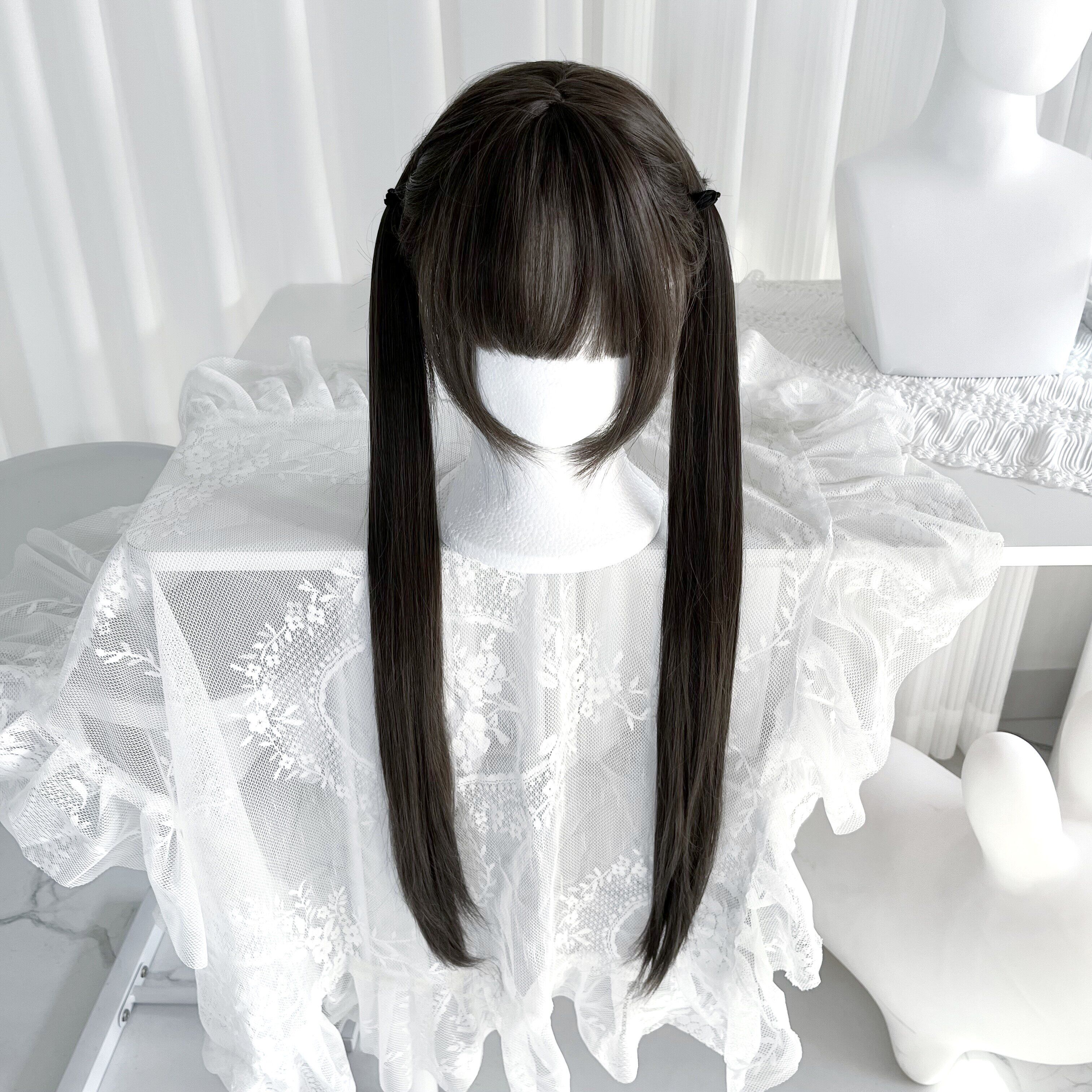 喵灵界假发女80cm长直发Lolita双马尾甜美日常黑棕色jk减龄全头套