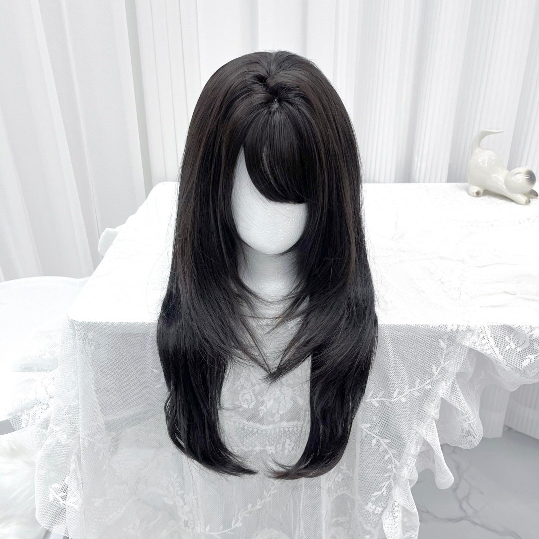 喵灵界假发女高层次黑长直发长发日常Lolita黑色齐刘海全头套女jk