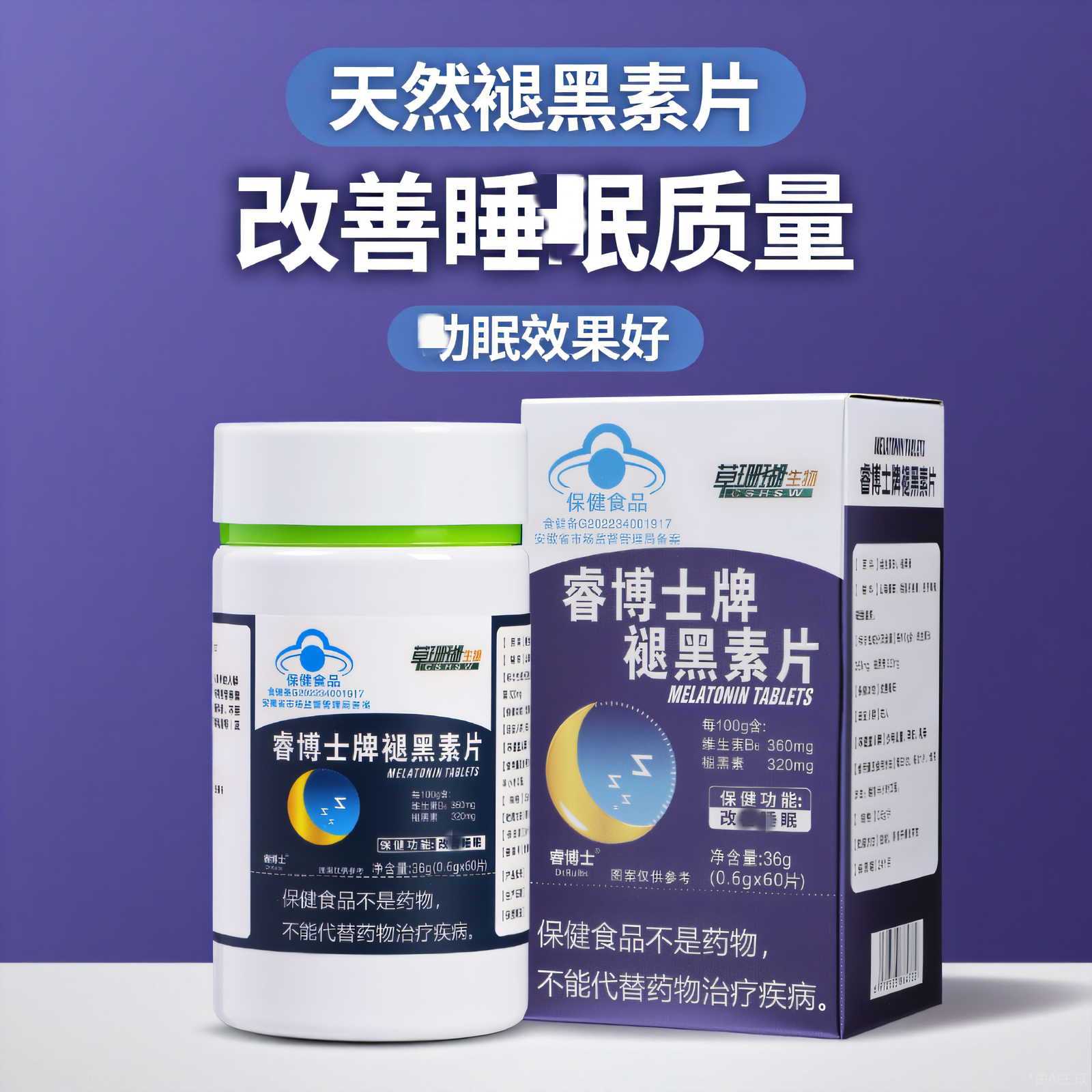 草珊瑚生物睿博士牌褪黑素片维生素B6蓝帽正品直播同款2HV