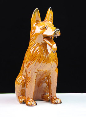 优选手工陶瓷红狗摆件生肖家居客厅电视酒柜装饰招财风水工艺礼品