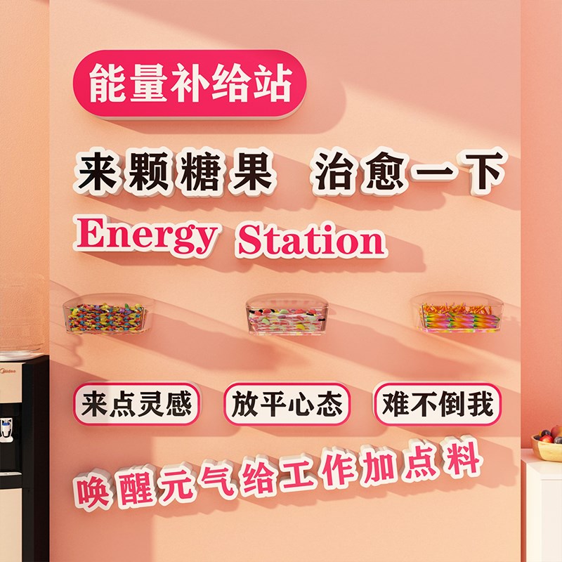 优选糖果办公室墙面装饰企业文化公司茶水间休息背景布置纸能量补