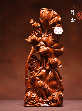 优选荷花摆件一路连升客厅玄关饰品办公桌面招财高档乔迁新居开业