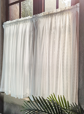 优选白色纱帘麦穗纱短帘半帘免打孔门帘自粘简约飘窗厨房帘遮挡帘