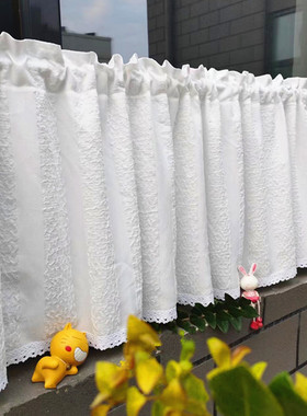 优选白色泡泡纱帘透光不透人飘窗半帘橱柜防尘帘魔术贴门帘厨房遮