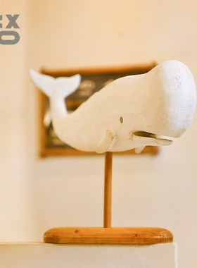 优选YBOX洋盒子纯白现代鲨鱼摆件原木材质个性简约装饰客厅书房摆