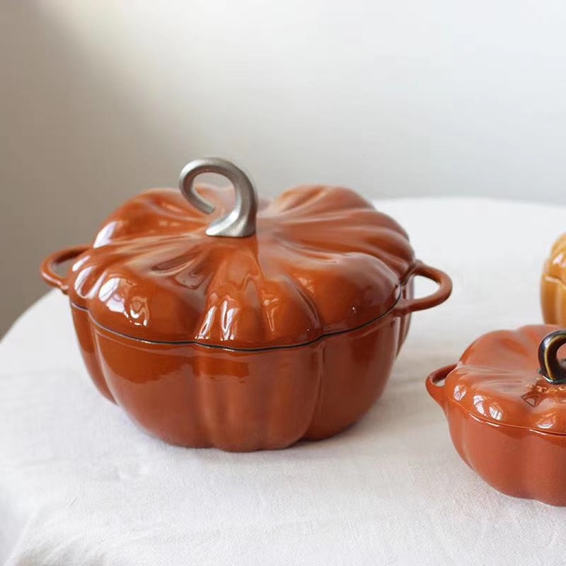 优选南瓜珐琅铸铁锅 橙色24cm炖锅搪瓷汤锅焖烧锅 电磁炉明火通用