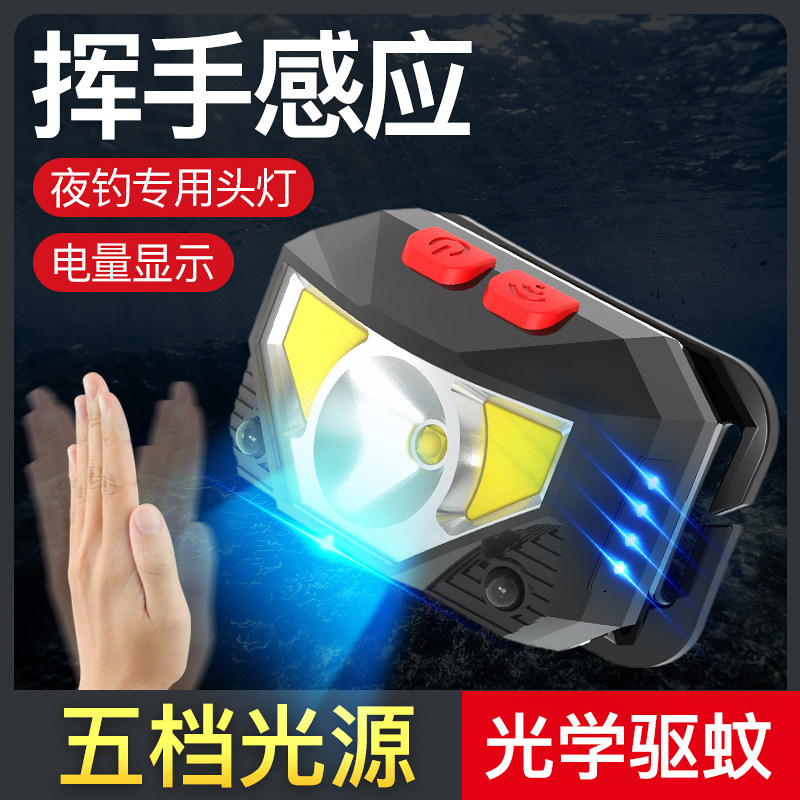 优选圣菲火夜钓头灯钓鱼专用充电头戴式强光感应头灯超长续航小号
