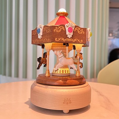 优选jeancard森活木趣创意旋转木马音乐盒家居小夜灯送情侣生日礼