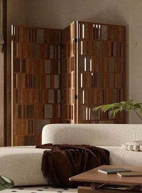优选复古实木法式镂空屏风隔断客厅移动折叠入户办公室设计师创意