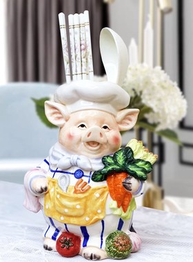 优选方亚手绘陶瓷猪收纳筒花瓶厨房装饰家居装饰摆件可爱田园创意