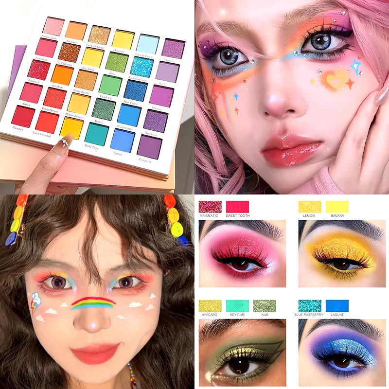 正品彩色眼影盘多色系彩虹哑光cosplay化妆品彩妆亮片贴脸啫喱舞