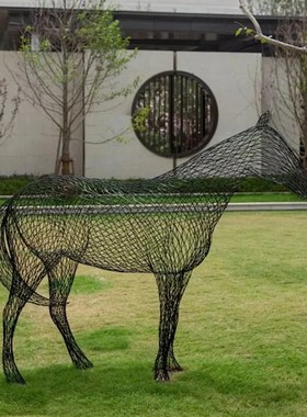 铁艺镂空马雕塑园林景观地产开发区仿G真金属动物摆件酒店别墅装