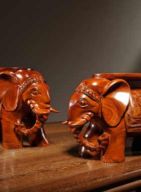 花梨木雕刻大象换鞋m凳实木质大象凳子工艺品摆件红木家居客厅装