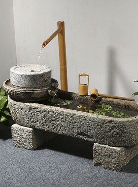 老石槽鱼缸养鱼h循环加湿润招财石磨流水摆件石头石盆阳台种花造