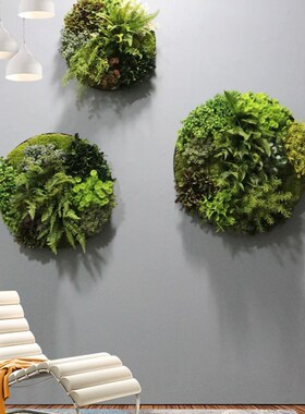壁挂式绿植背景墙 电视墙创n意挂画装饰 青苔风格墙面软装 假花立