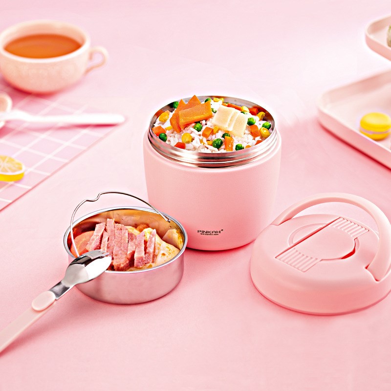 品家家品2层不锈钢保温饭盒便当盒304钢保温桶带勺子提手3321