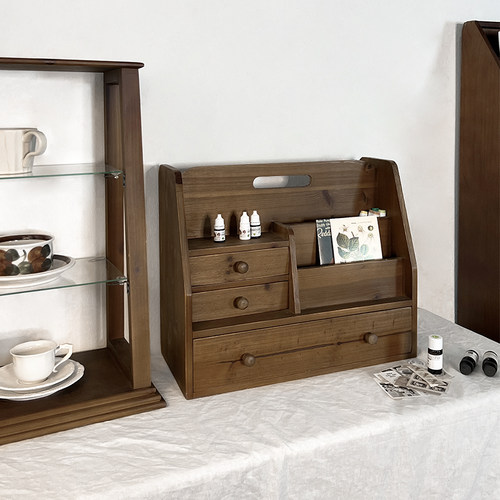 闻森家居复古收纳盒桌面文具手账胶F带整理展示实木质抽屉式手提