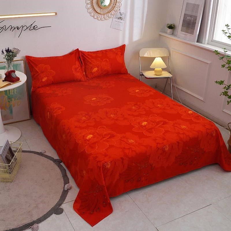床单单件婚d庆大红色1.8米双人被单布单人床1.5m加厚1.2结婚床用