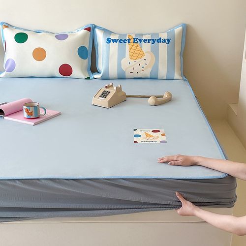 卡通风A类可机洗l夏季冰丝席凉席三件套床笠儿童空调席子床上用品