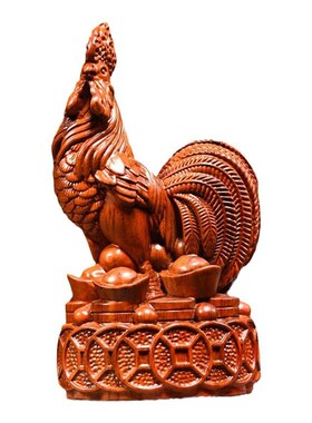 花梨木雕b大公鸡摆件十二生肖木头鸡家居客厅装饰品开业乔迁送礼