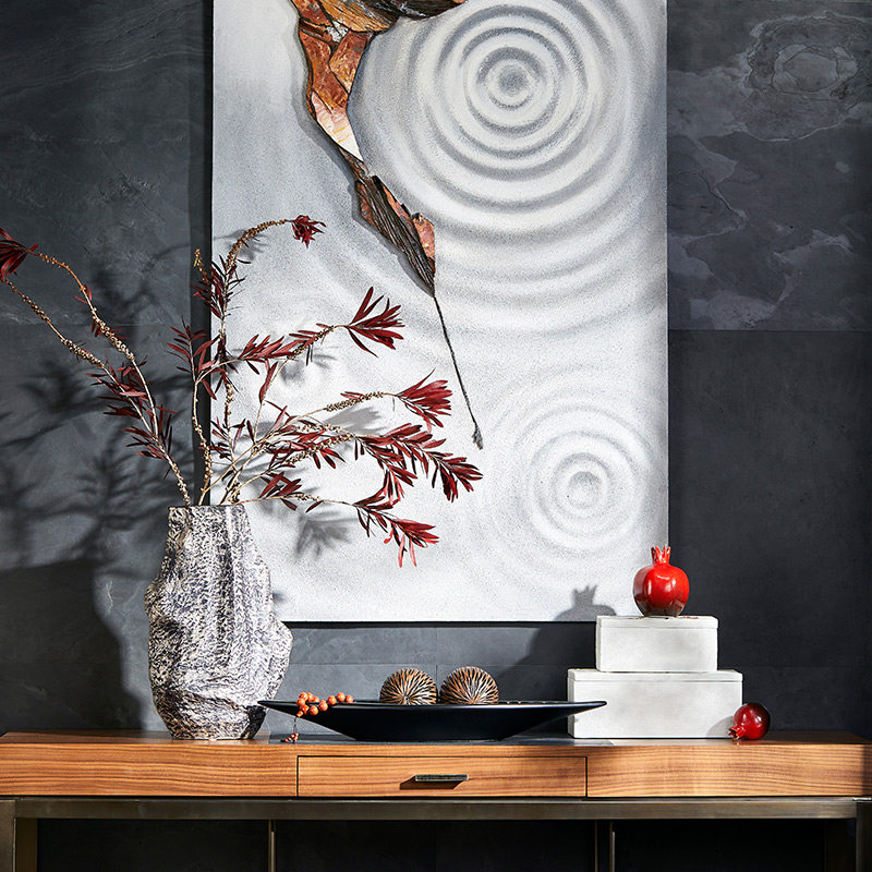 邸高家居新中式小红石榴水果摆件样板间房红色R陶瓷桌面茶几工艺